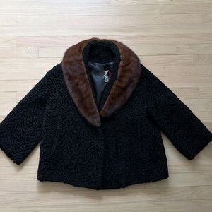 Vintage Black Persian Lamb Coat with Mink Collar